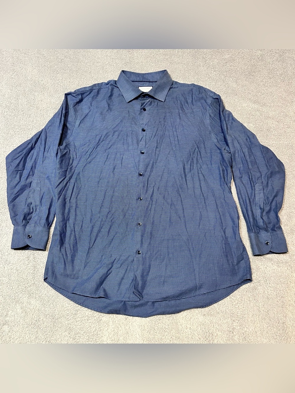 Charles Tyrwhitt Classic Fit Blue Stripe Mens 18 35” Long Sleeve Button Down